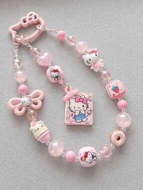 Hello Kitty Pink Phone Bracelet Strap Kawaii Beaded Wrist Strap Cute Charm
